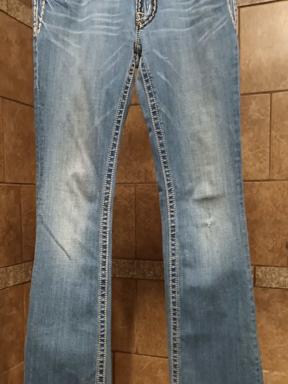 Miss Me Light Blue Flare Jeans with Whiskered Fade